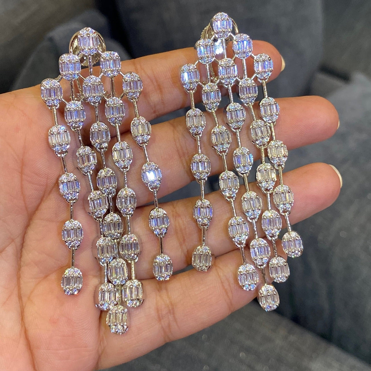 Long Crystal Fringe Statement Earrings