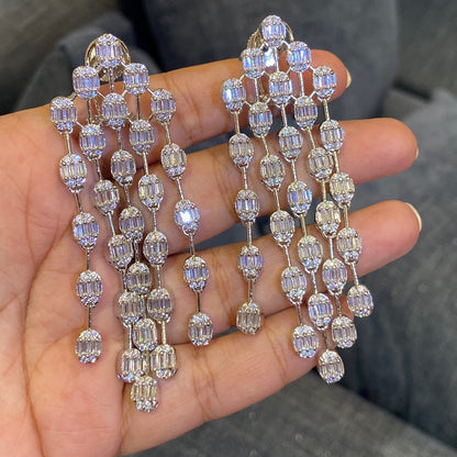Long Crystal Fringe Statement Earrings