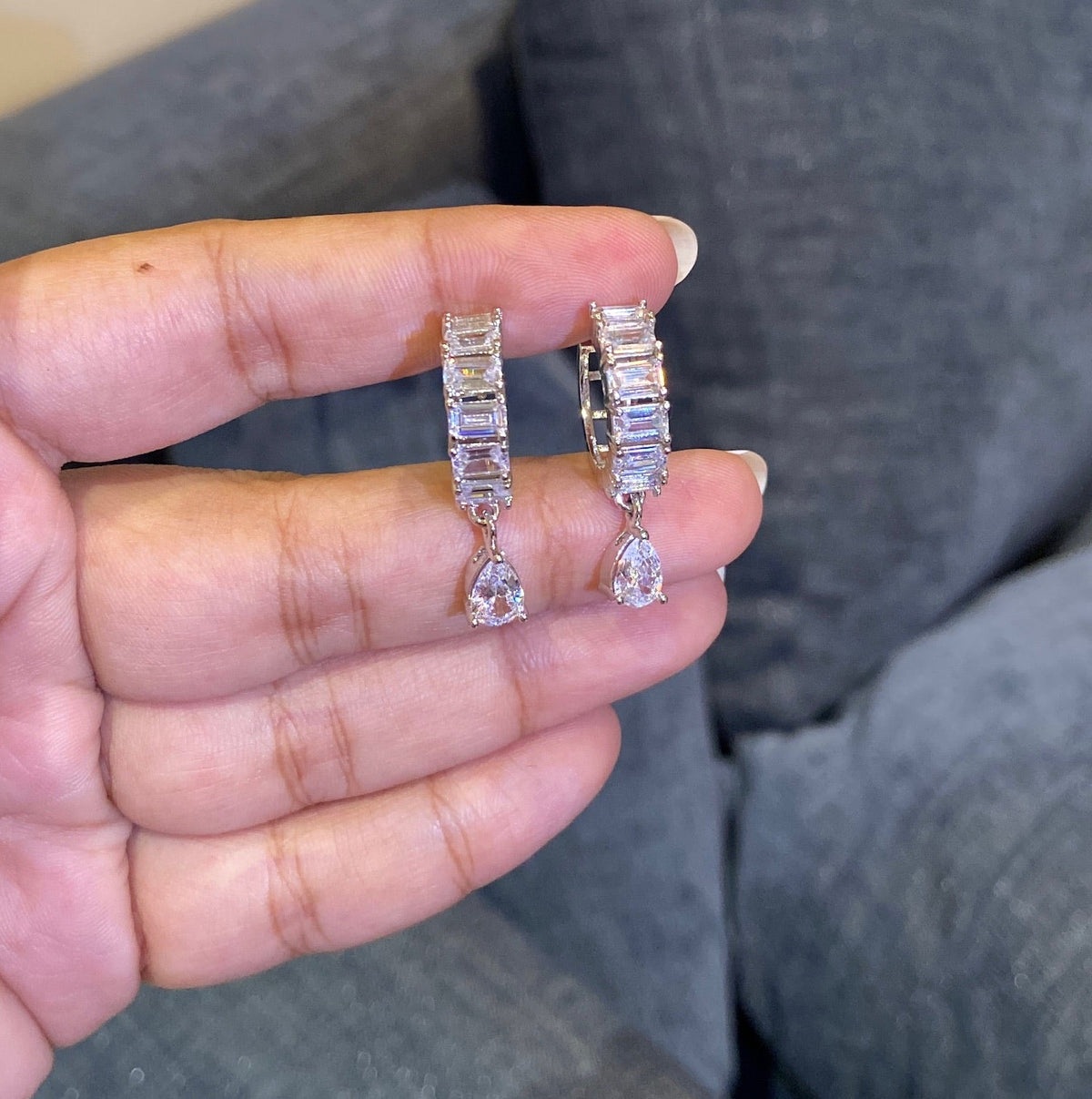 Baguette Huggie Pear Drop Earrings