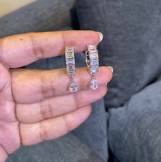 Baguette Huggie Pear Drop Earrings
