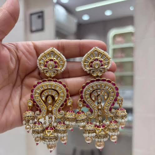 RAVYA LAYERED MOISSANITE POLKI JHUMKIS CHANDBALI