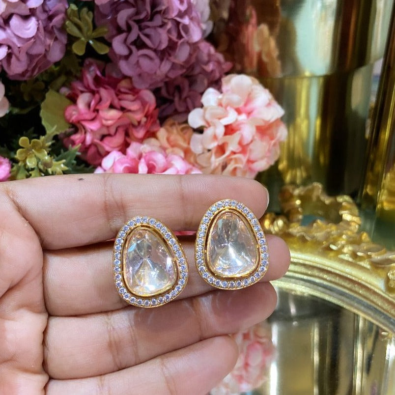 Single Drop Classic Moissanite  Polki Earrings