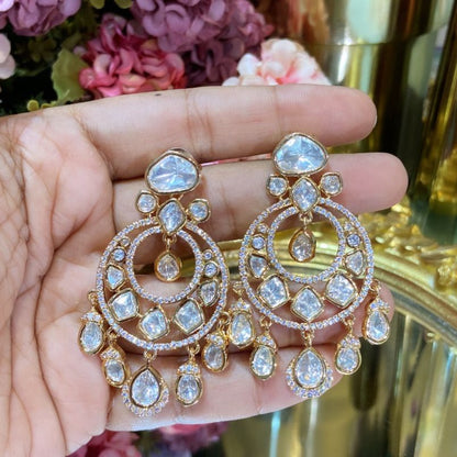 Festive Mini Moissanite Polki Chandbali (Screwback) 🫰🏻