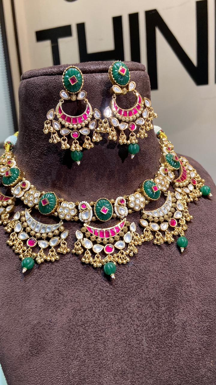 The Shahi Emerald Chandbali Set