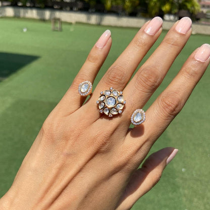 Polki Diamond Between-the-Finger Ring - 3 finger ring