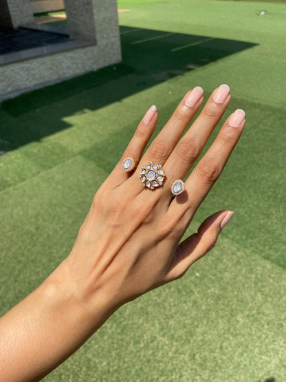 Polki Diamond Between-the-Finger Ring - 3 finger ring