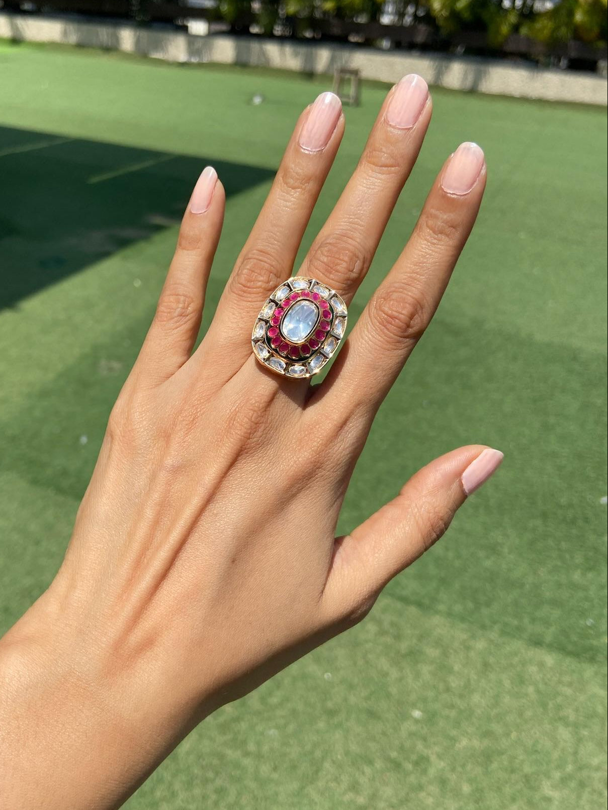 The Ruby & Polki Oval MEENA RING