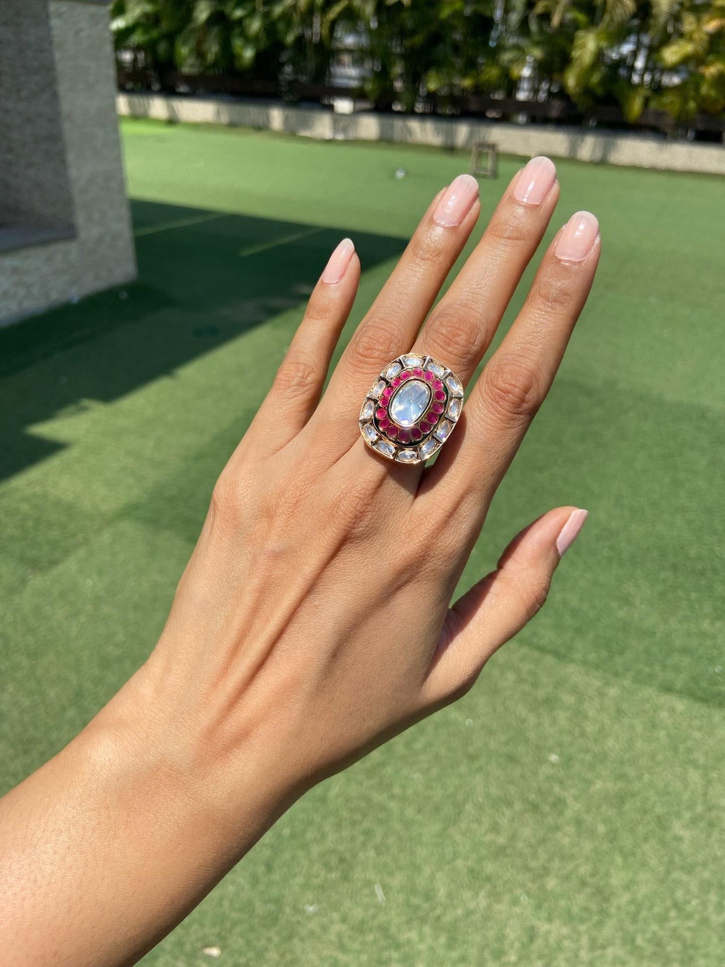 The Ruby & Polki Oval MEENA RING