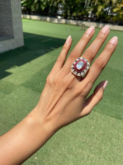 The Ruby & Polki Oval MEENA RING