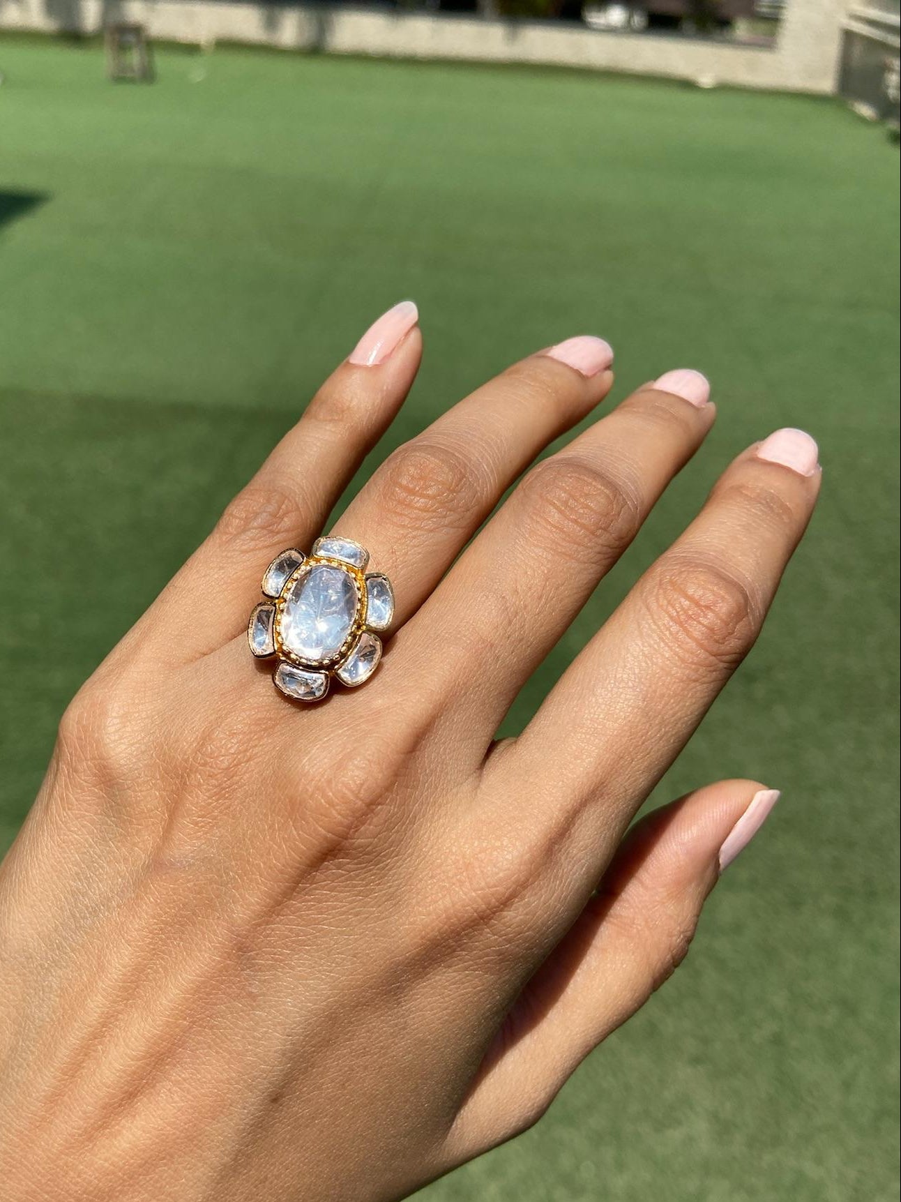 Oval flower Uncut Diamond Ring