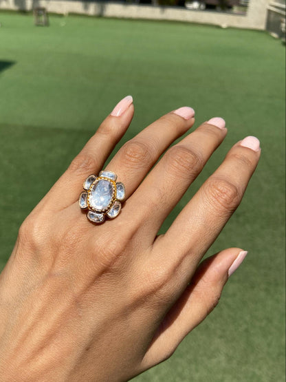 Oval flower Uncut Diamond Ring