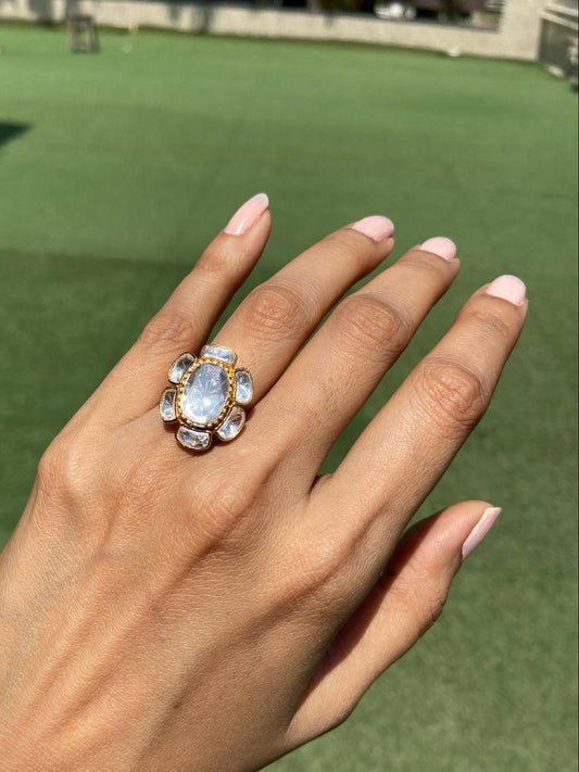 Oval flower Uncut Diamond Ring