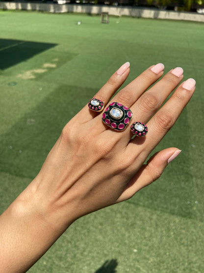 Three Finger POLKI with Meenakari ring