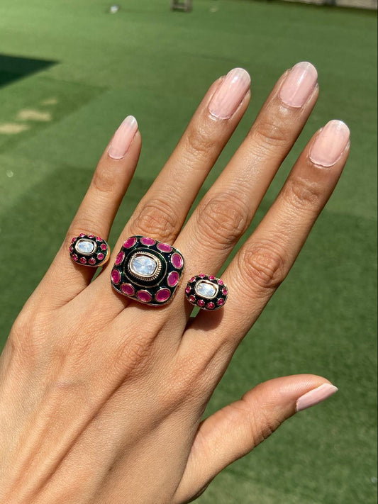 Three Finger POLKI with Meenakari ring