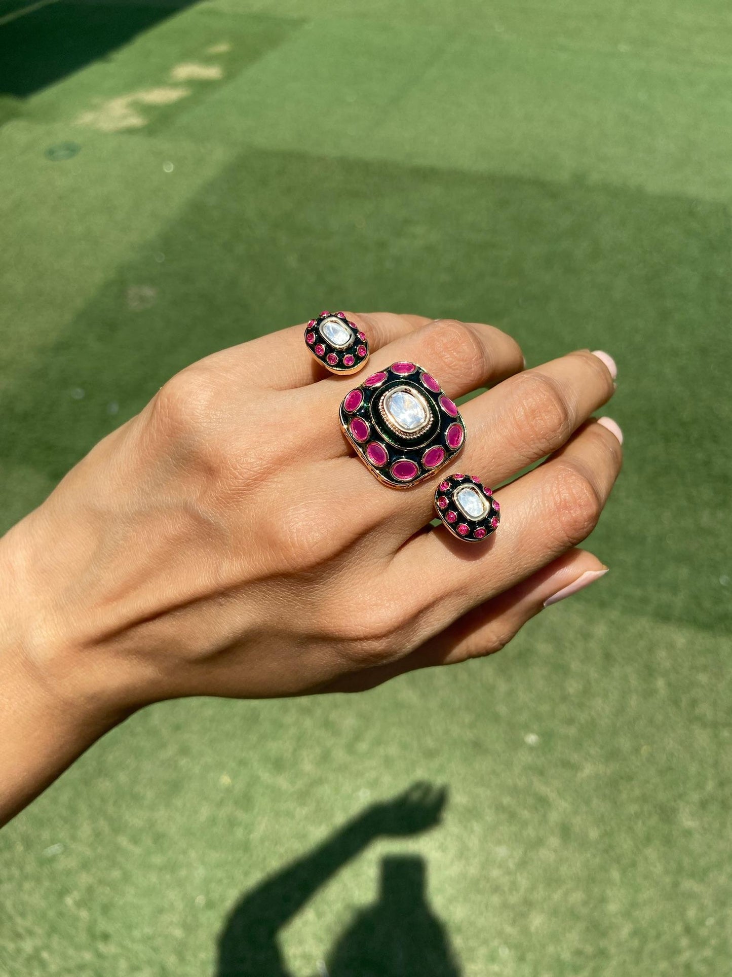 Three Finger POLKI with Meenakari ring