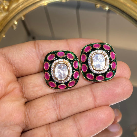 Ruby-Enamel Studs