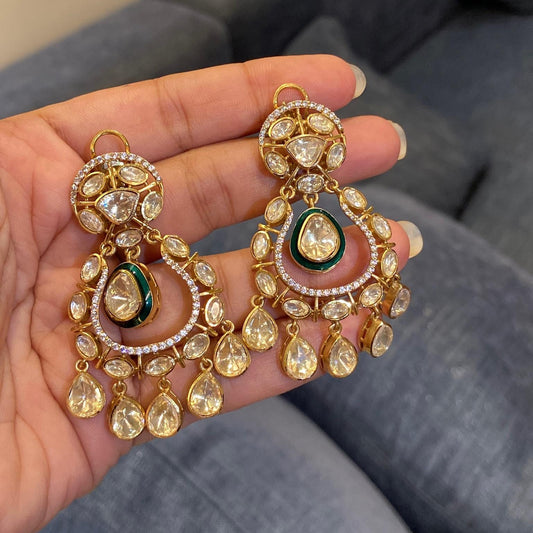 Tara moissanite Polki Chandbali Earrings