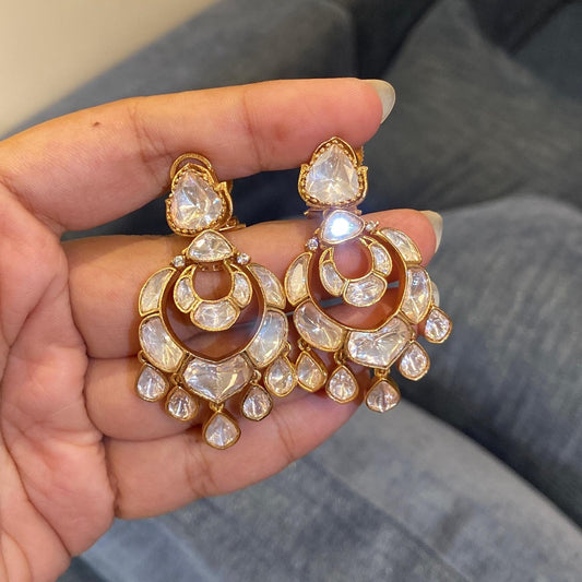 Noor Crescent Moissanite Polki Chandbalis