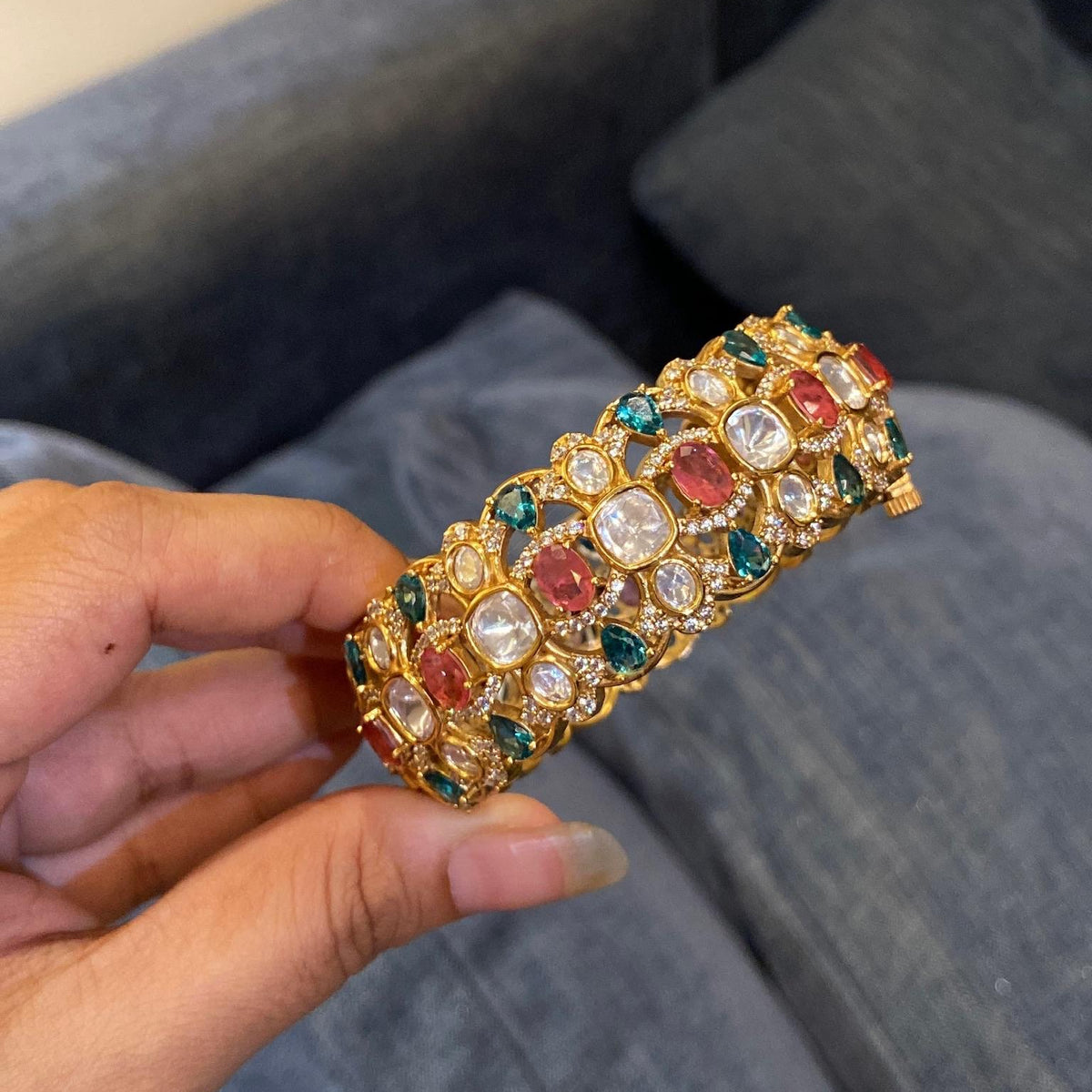 The Noorani Broad moissanite polki kada(single piece)