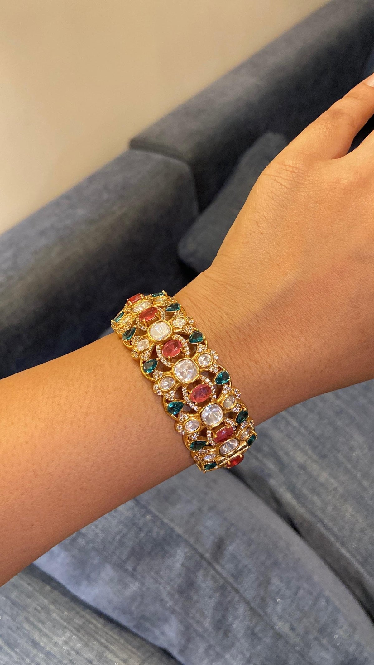 The Noorani Broad moissanite polki kada(single piece)