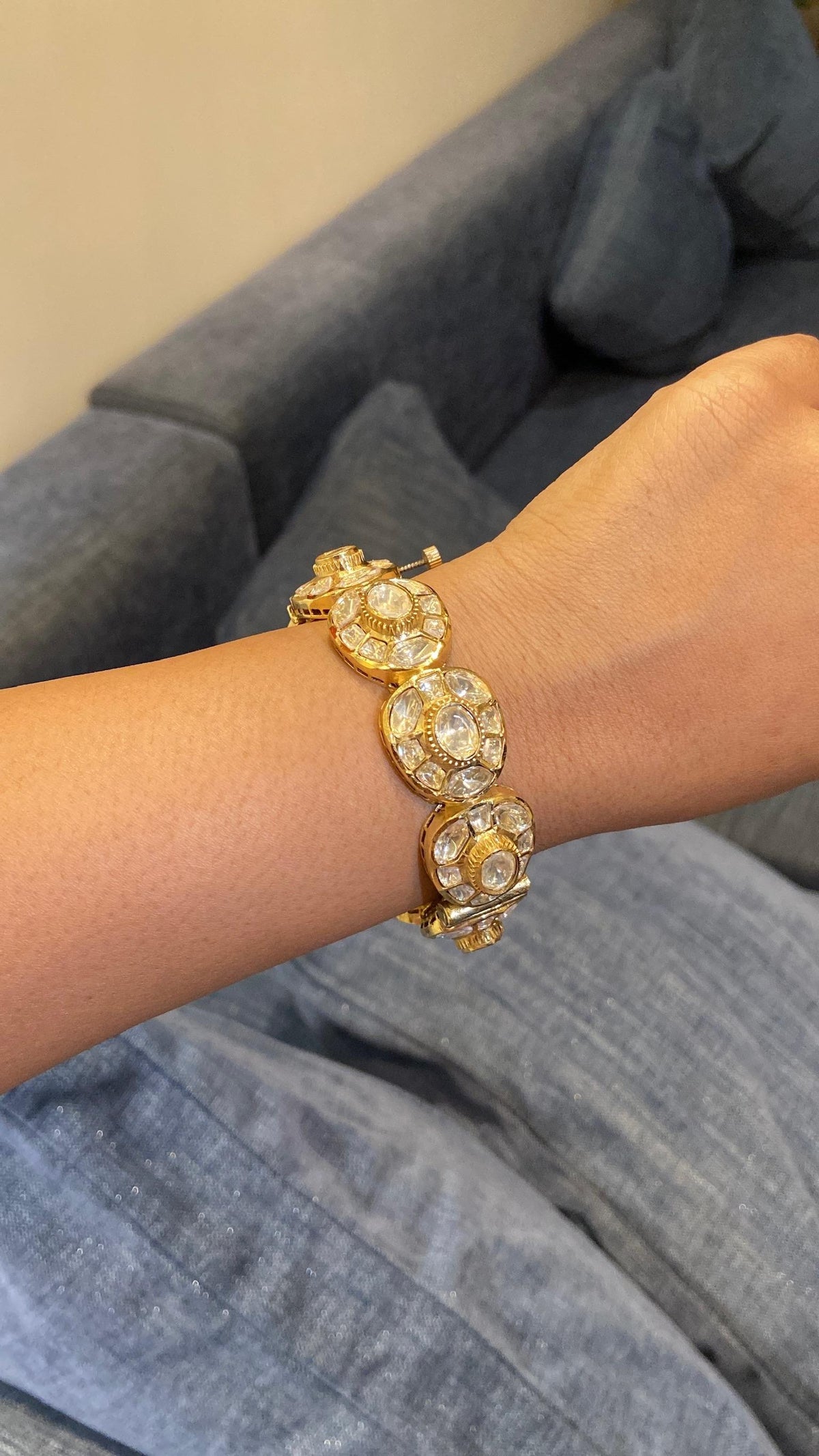 The Sheesh Mahal Moissanite polki kada (single piece)