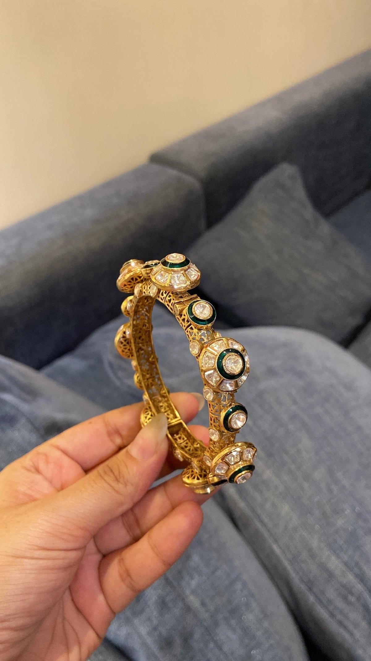 The Rajwadi Gokhru moissanite polki kada(single piece)