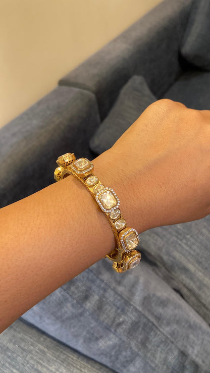 The Square Cut moissanite polki kada (single piece)