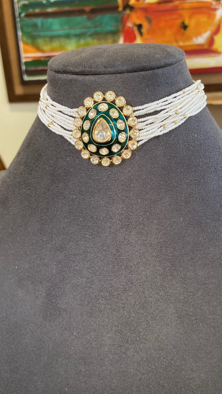 Aanya Emerald Polki & Pearl Choker Set