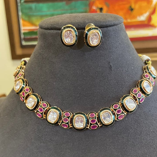 Maya Ruby & Emerald Meenakari Polki delicate Set