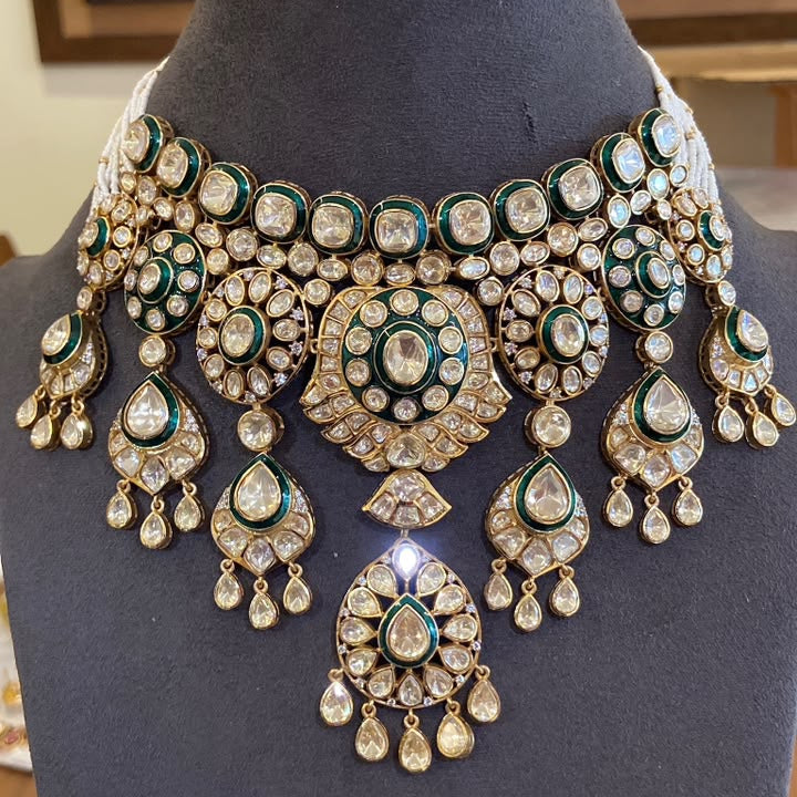 Sitara Grand Layered Polki & Emerald necklace Set