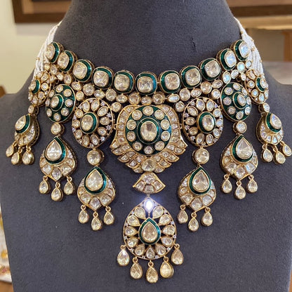Sitara Grand Layered Polki & Emerald necklace Set