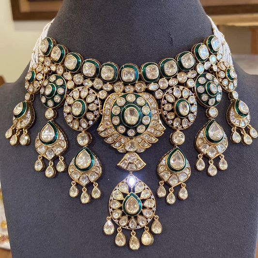 Sitara Grand Layered Polki & Emerald necklace Set