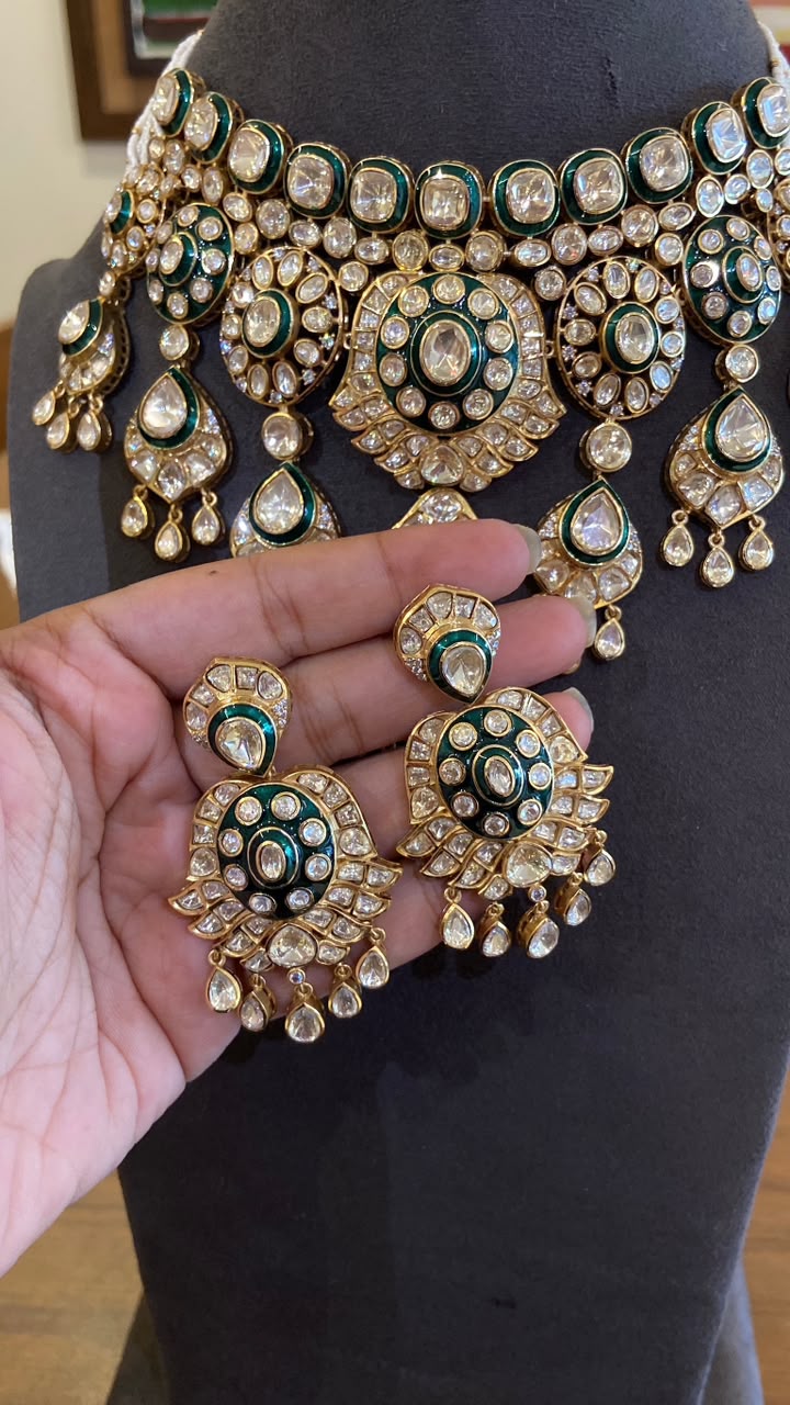 Sitara Grand Layered Polki & Emerald necklace Set