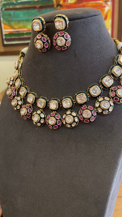 Kiara Dual-Layer Ruby & Polki Necklace Set