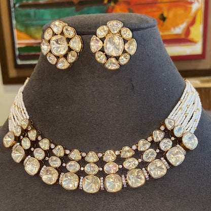 Ahana Multi-Strand Pearl & Raw Polki Choker Set