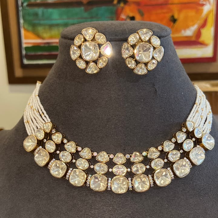 Ahana Multi-Strand Pearl & Raw Polki Choker Set