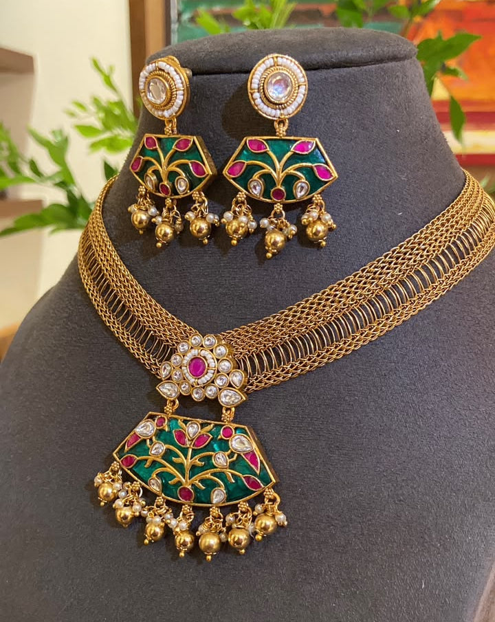 Meenakari Enamel Mesh Choker Set