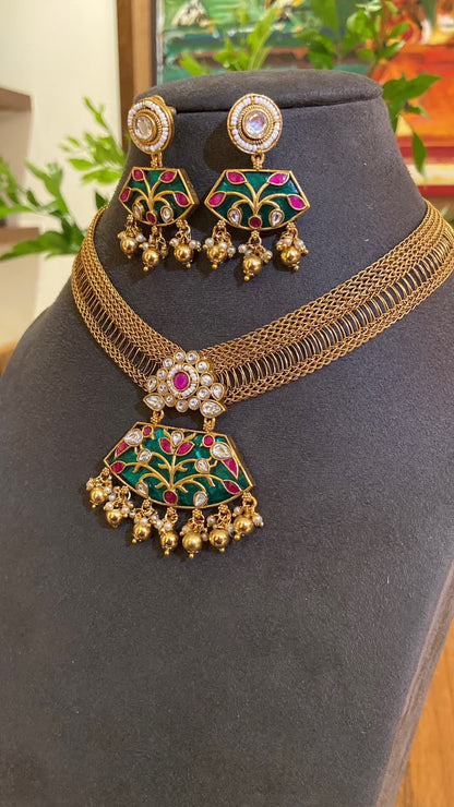 Meenakari Enamel Mesh Choker Set