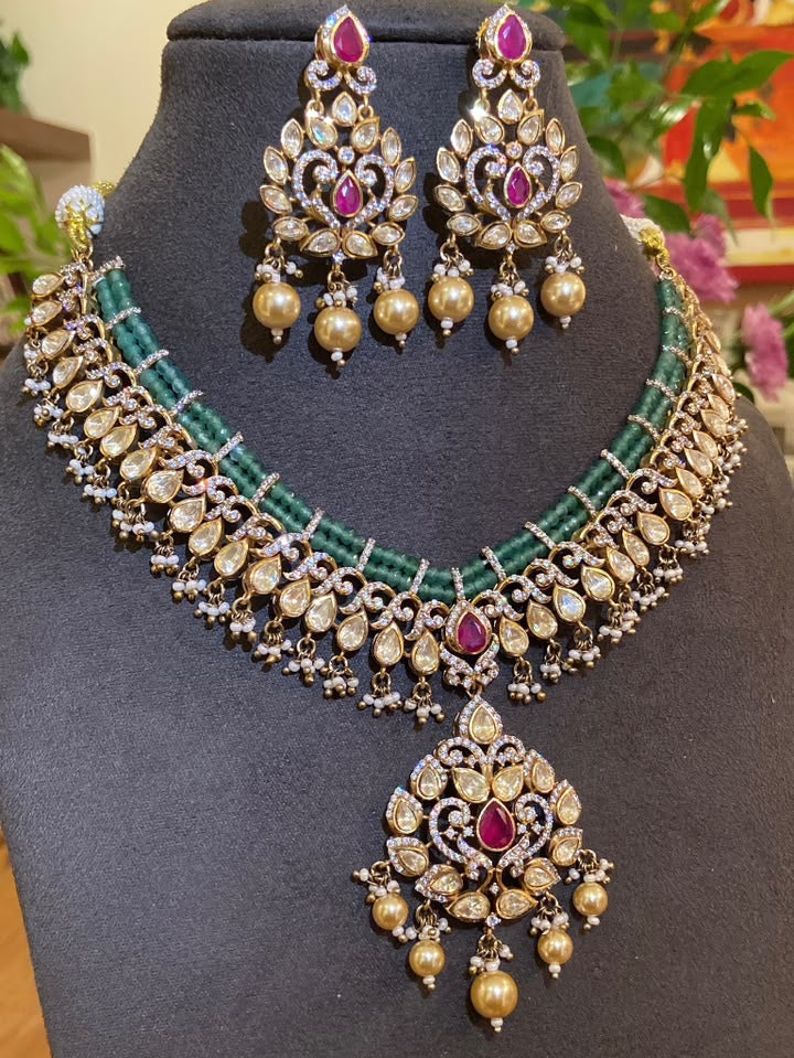 Emerald Bead Multi-Strand Polki Necklace
