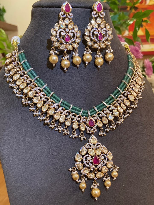 Emerald Bead Multi-Strand Polki Necklace
