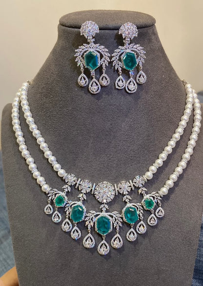 Malika Royal Emerald & Pearl Double-Layer Choker Set