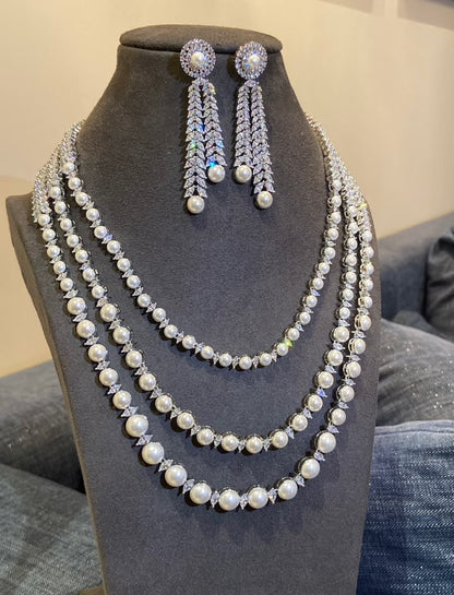 Imperial Three-Layer Pearl & Diamond Mala Set