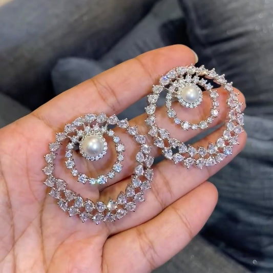 Double-Halo Pearl Drop Open Hoops 🤎🤎