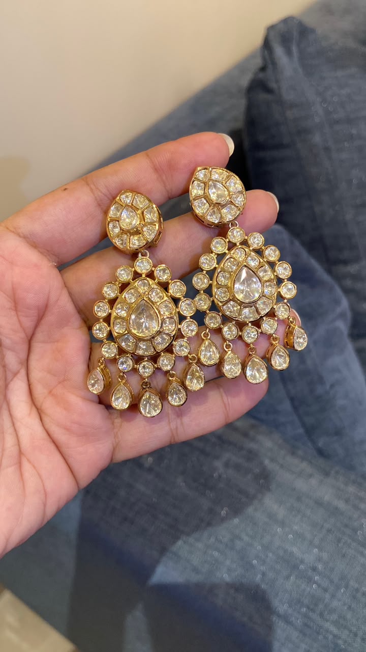 Shehnaaz Tiered Polki Chandelier Earrings