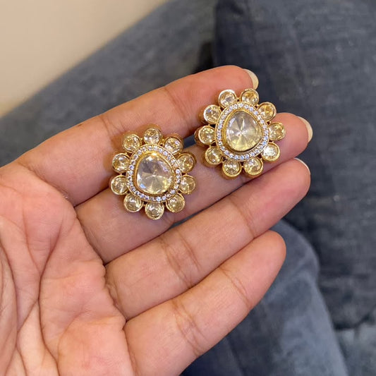 Gulzar Floral Moissanite Polki Studs