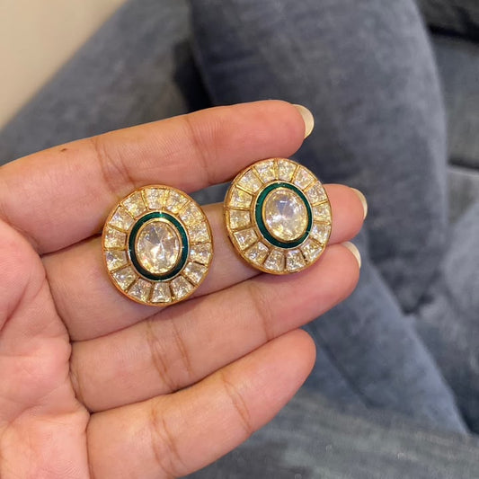 Zamrud Green Halo Polki Studs