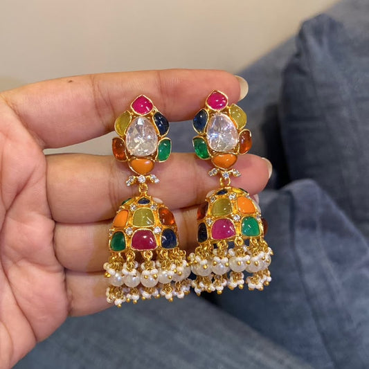 Rangeela Multi-Gem Stone Polki Jhumkis