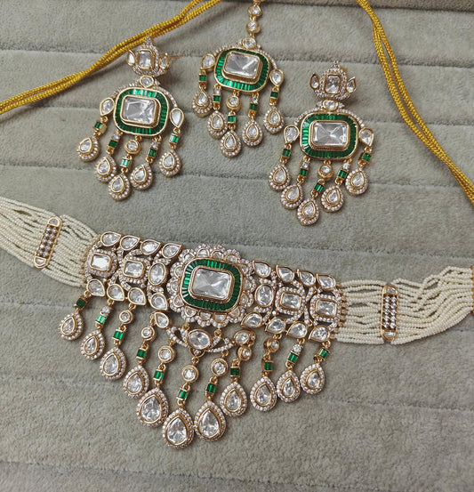 Festive baguette polki choker set