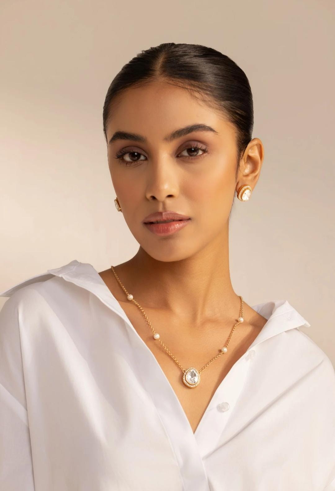 Daily wear Moissanite polki pendant chain earring set