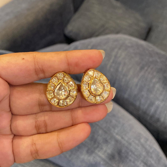 Teardrop moissanite Polki Solitaire Studs